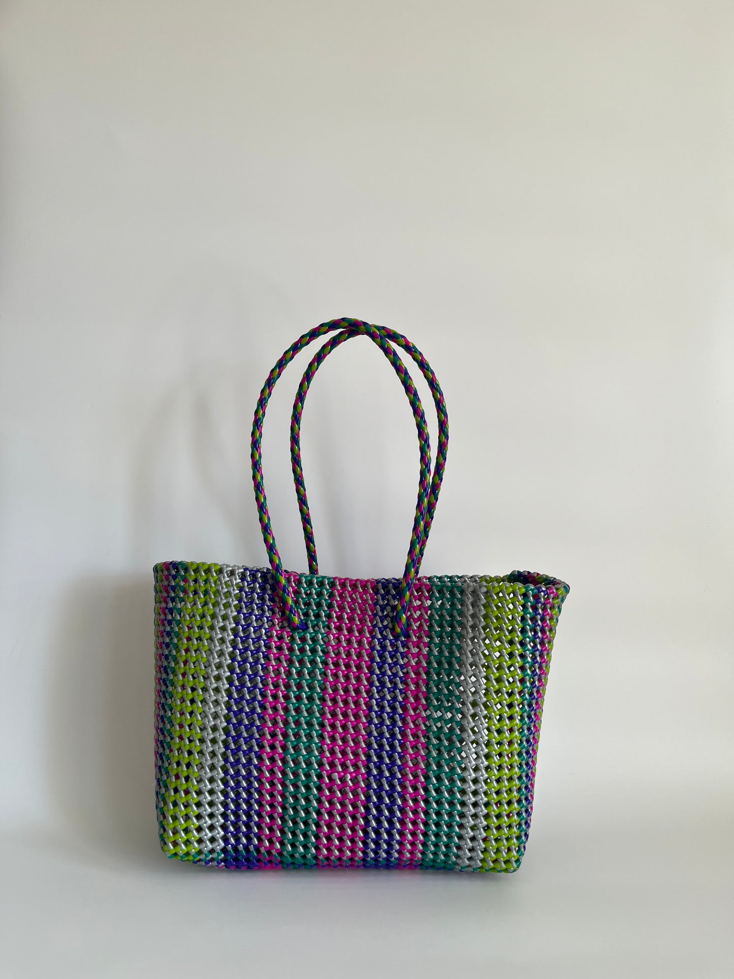 N°416L - SAC CABAS TRESSÉ MAIN - GRAND - multicolors