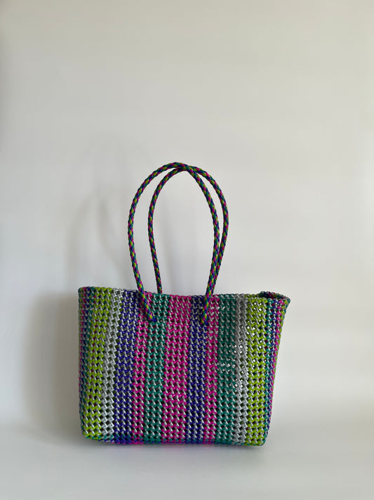 N°416L - SAC CABAS TRESSÉ MAIN - GRAND - multicolors
