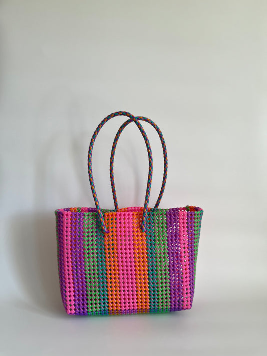 N°418L - SAC CABAS TRESSÉ MAIN - GRAND - multicolors