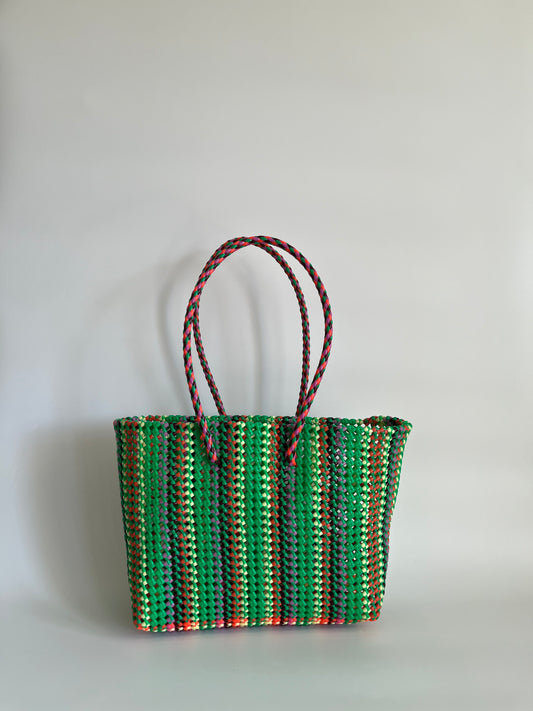 N°419L - SAC CABAS TRESSÉ MAIN - GRAND - multicolors
