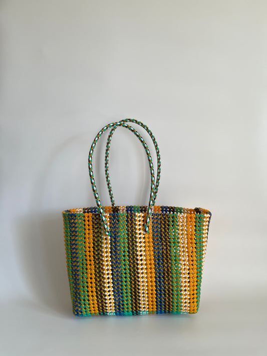 N°421L - SAC CABAS TRESSÉ MAIN - GRAND - multicolors