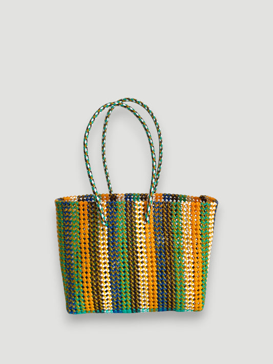 N°421L - SAC PANIER TRESSÉ MAIN - GRAND - multicolors