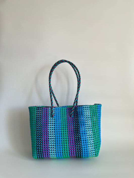 N°423L - SAC CABAS TRESSÉ MAIN - GRAND - multicolors