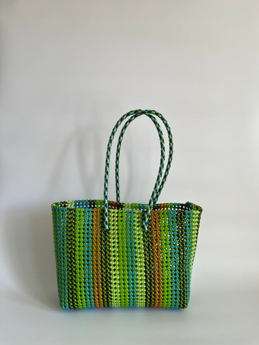N°428L - SAC CABAS TRESSÉ MAIN - GRAND - multicolors