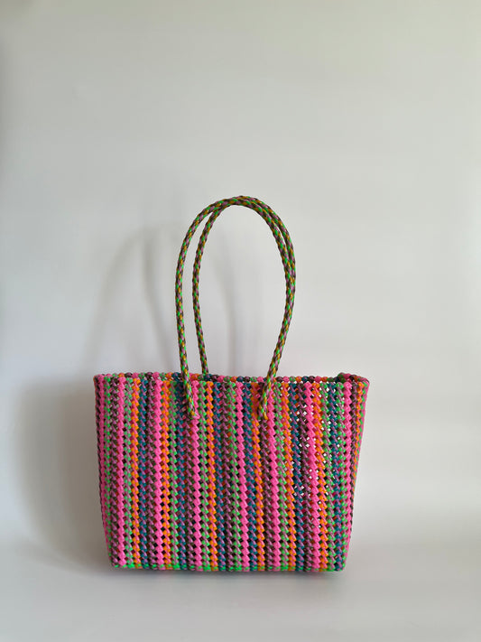 N°429L - SAC CABAS TRESSÉ MAIN - GRAND - multicolors