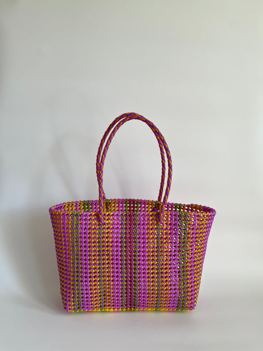 N°431L - SAC CABAS TRESSÉ MAIN - GRAND - multicolors