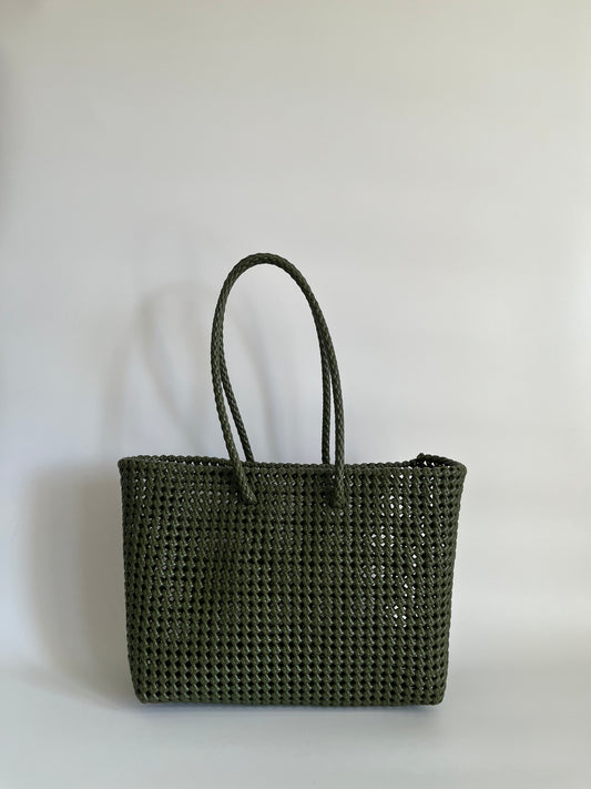N°45L - SAC CABAS TRESSÉ MAIN - GRAND - kaki