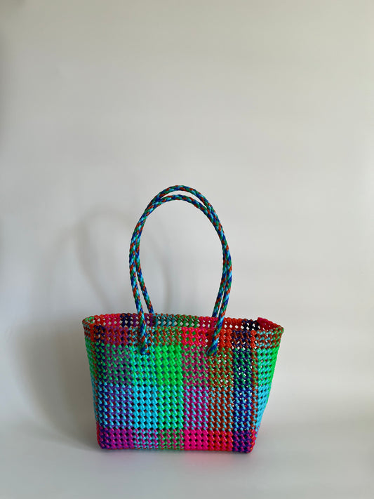 N°437M - SAC CABAS TRESSÉ MAIN - MOYEN - multicolors