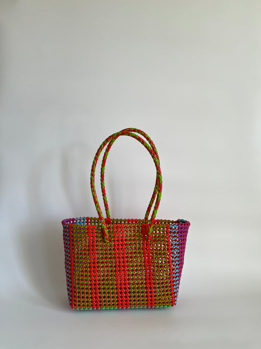 N°438M - SAC CABAS TRESSÉ MAIN - MOYEN - multicolors
