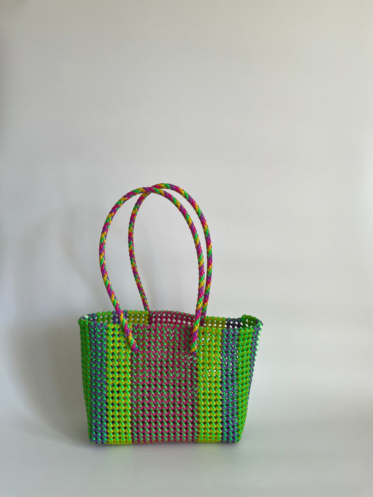 N°442M - SAC CABAS TRESSÉ MAIN - MOYEN - multicolors