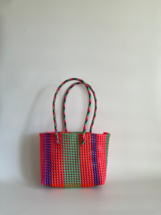 N°443M - SAC CABAS TRESSÉ MAIN - MOYEN - multicolors