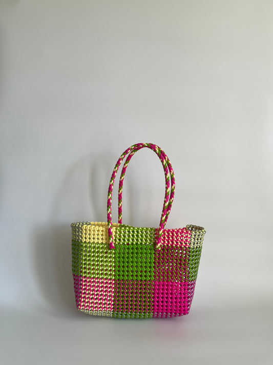 N°444M - SAC CABAS TRESSÉ MAIN - MOYEN - multicolors