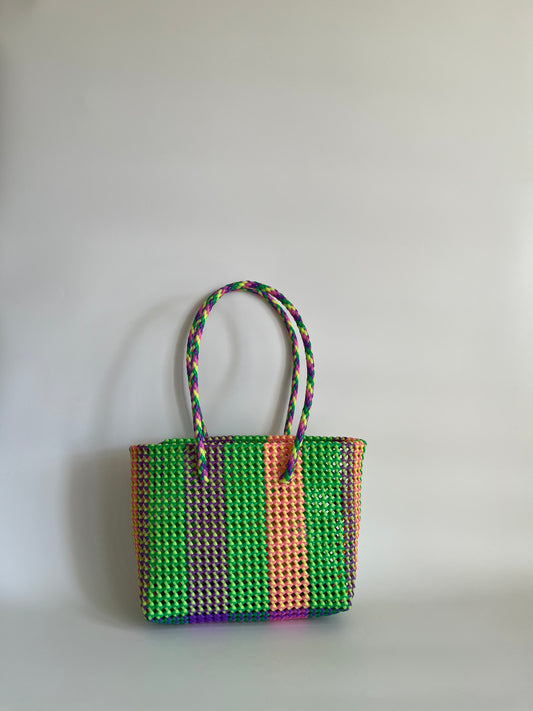 N°446M - SAC CABAS TRESSÉ MAIN - MOYEN - multicolors