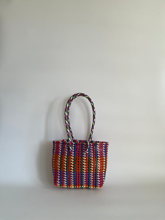 N°447S - SAC CABAS TRESSÉ MAIN - PETIT - multicolors