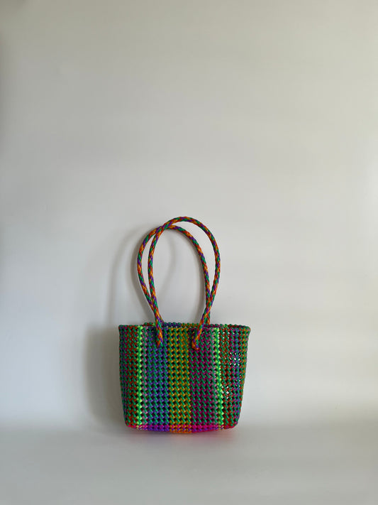 N°457S - SAC CABAS TRESSÉ MAIN - PETIT - multicolors