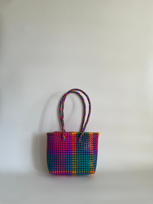 N°458S - SAC CABAS TRESSÉ MAIN - PETIT - multicolors