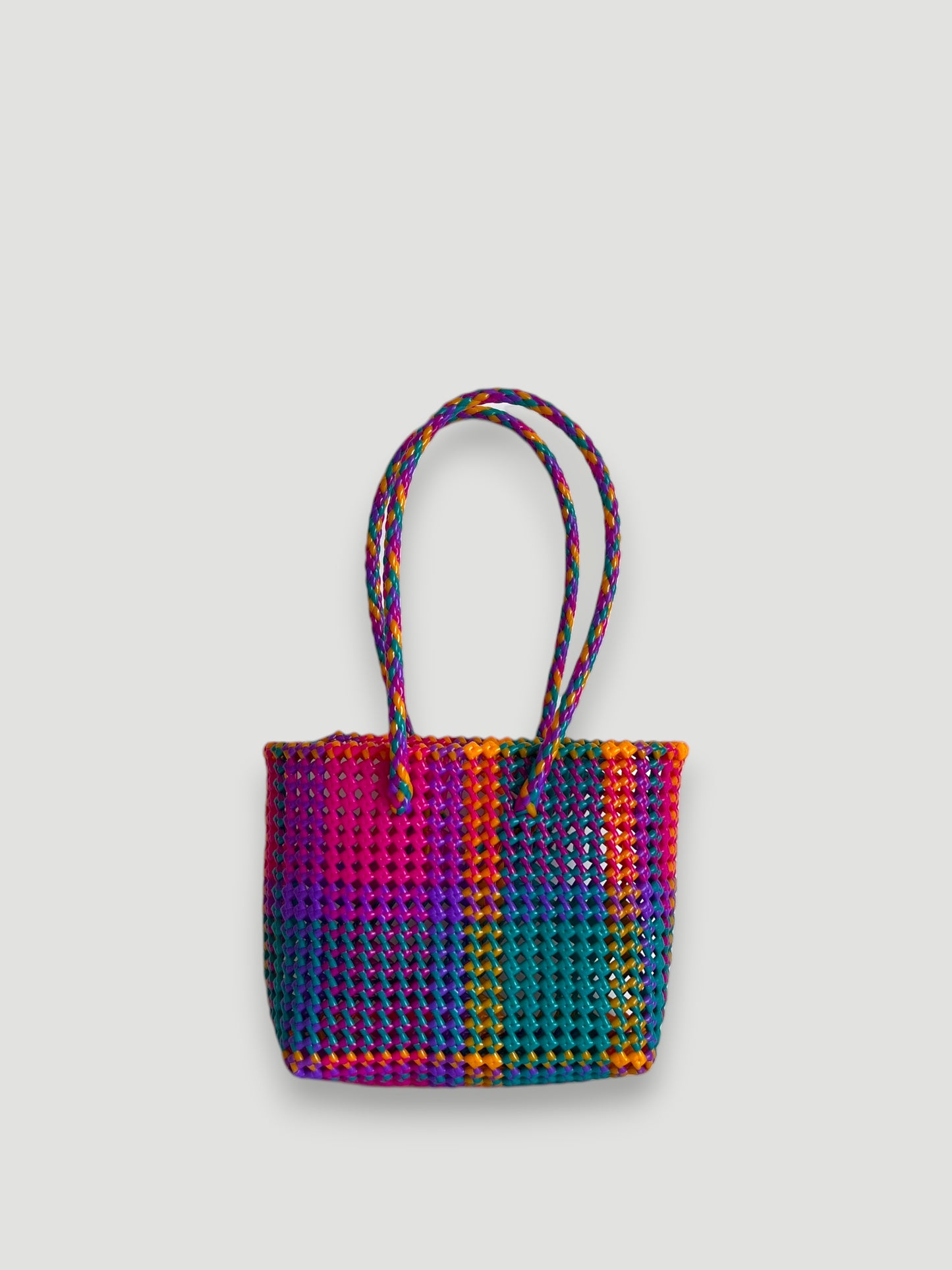 N°458S - SAC PANIER TRESSÉ MAIN - PETIT - multicolors