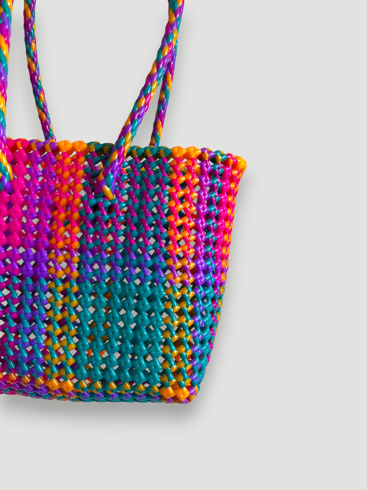 N°458S - SAC PANIER TRESSÉ MAIN - PETIT - multicolors