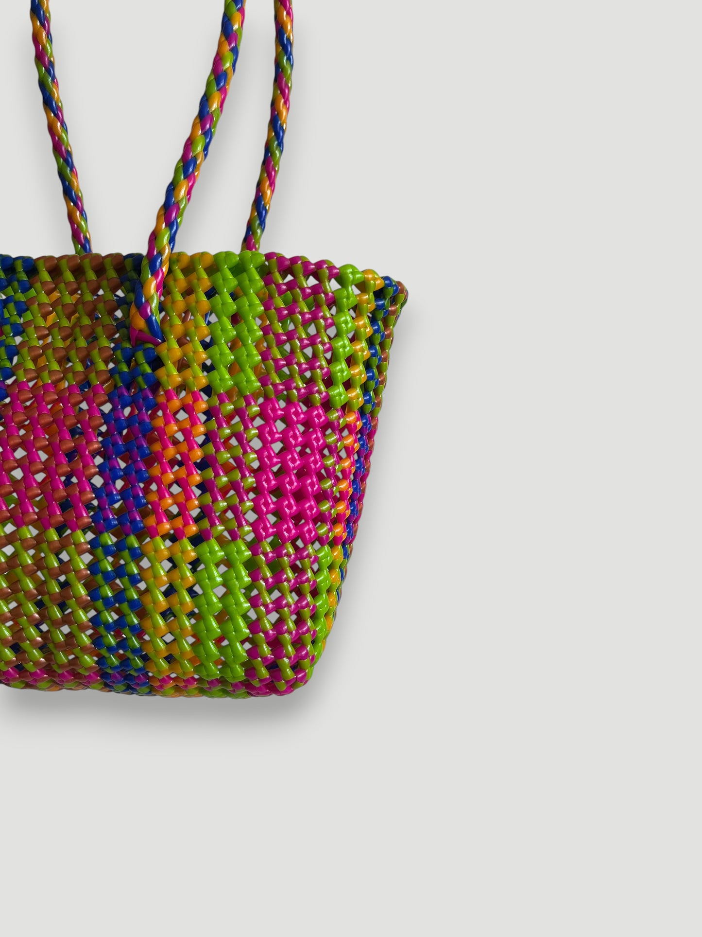 N°462S - SAC PANIER TRESSÉ MAIN - PETIT - multicolors