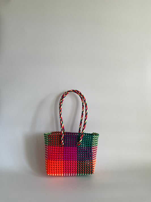 N°464S - SAC CABAS TRESSÉ MAIN - PETIT - multicolors