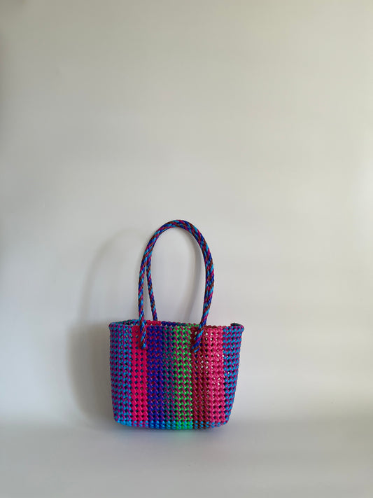 N°466S - SAC CABAS TRESSÉ MAIN - PETIT - multicolors