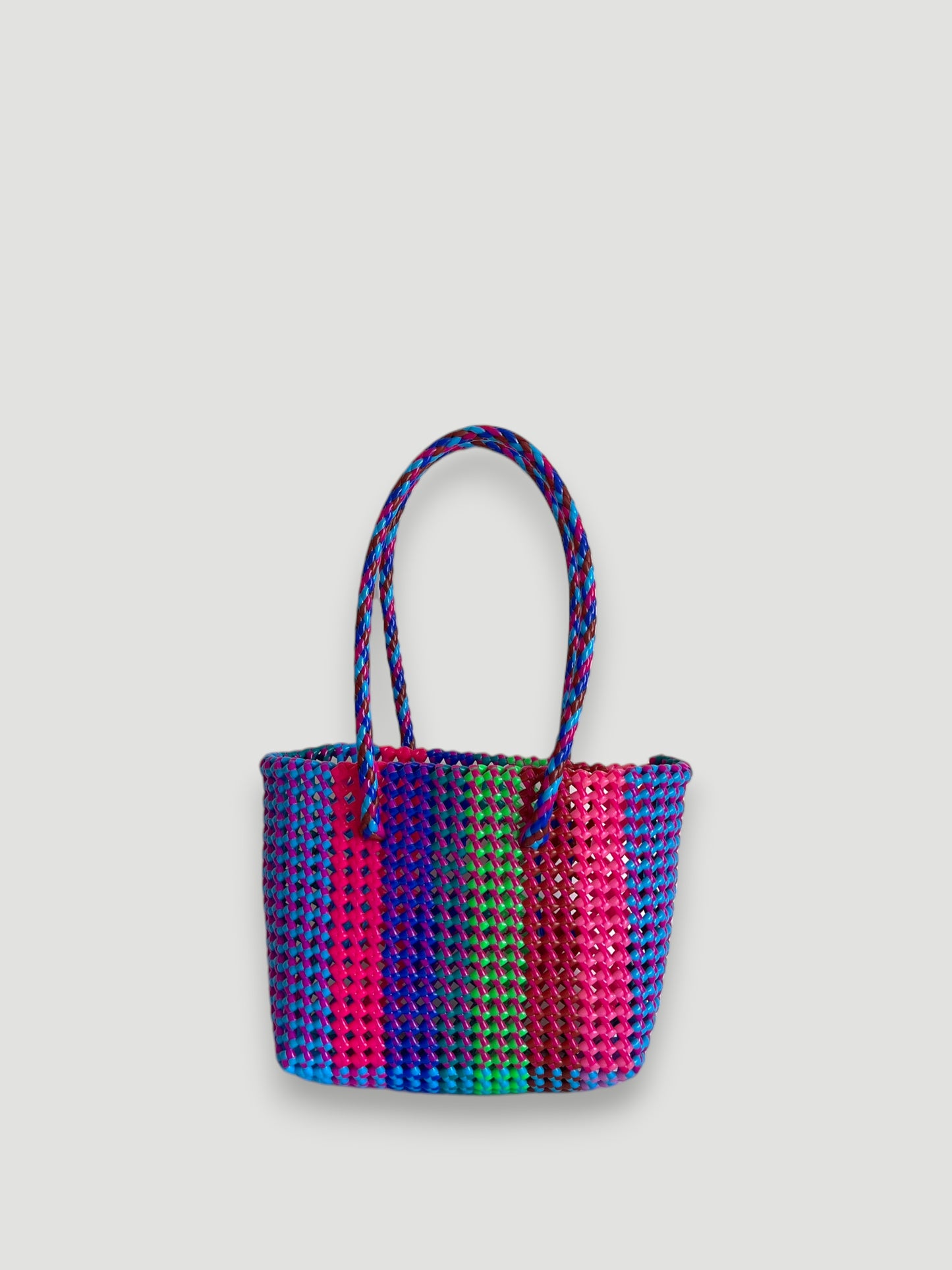 N°466S - SAC PANIER TRESSÉ MAIN - PETIT - multicolors