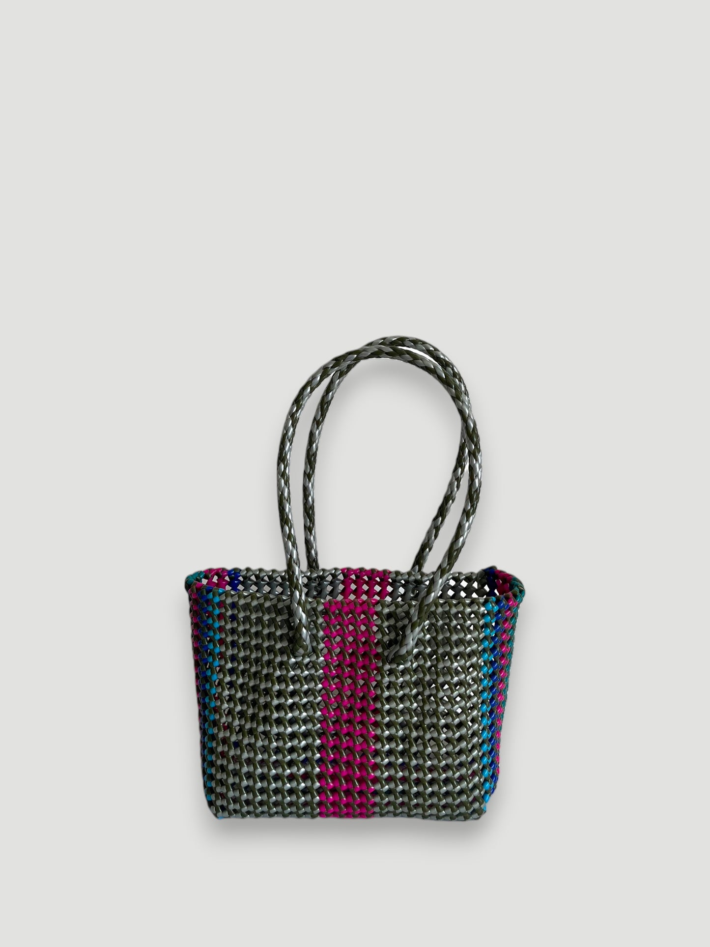 N°465S - SAC PANIER TRESSÉ MAIN - PETIT - multicolors