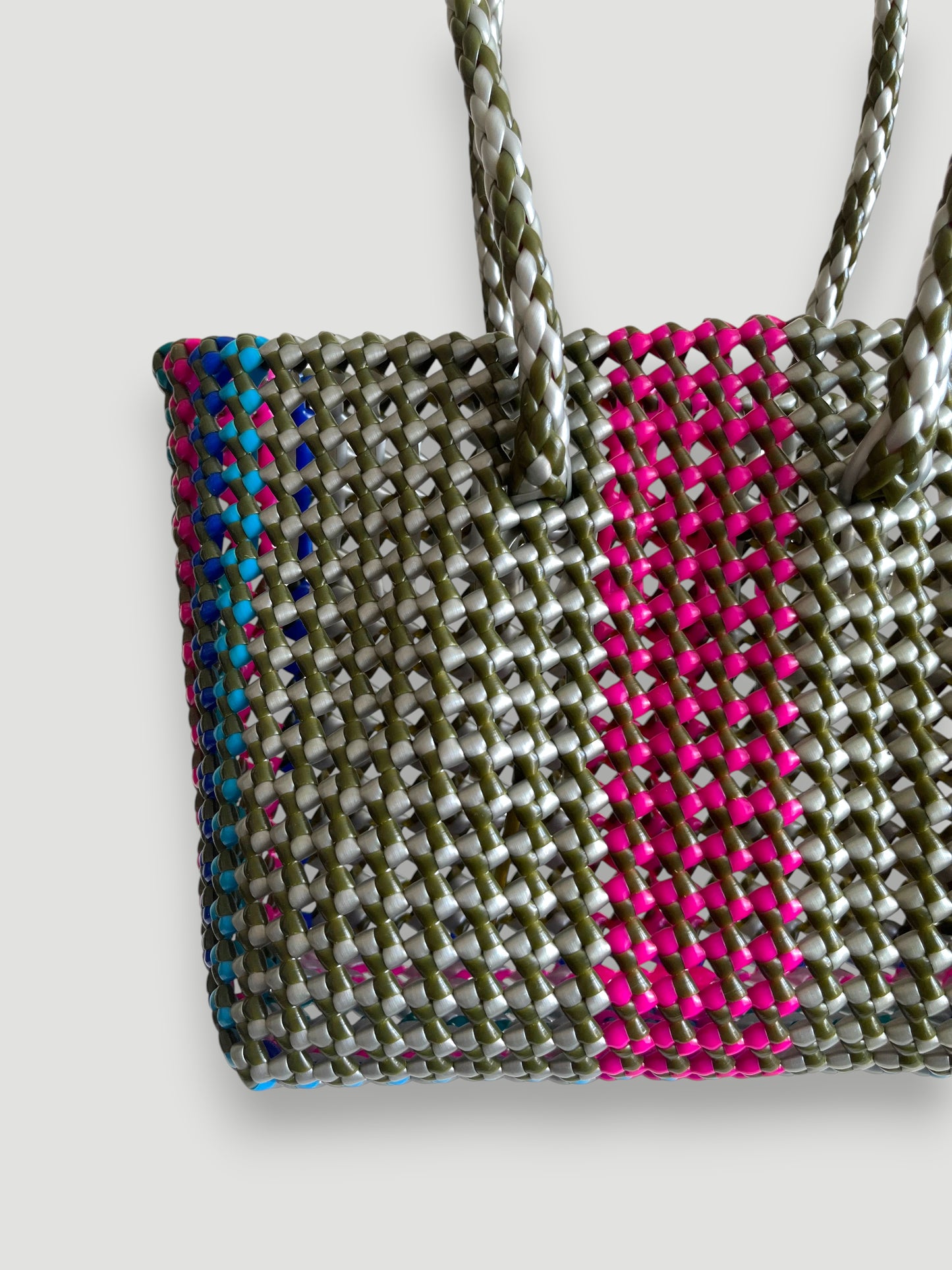 N°465S - SAC PANIER TRESSÉ MAIN - PETIT - multicolors