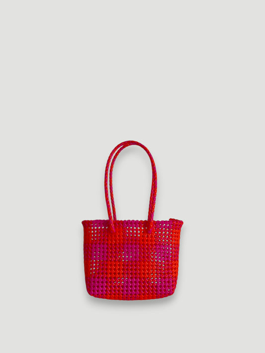 No. 97S bis - HAND-BRAIDSTAKEN BASKET BAG - SMALL - dark pink &amp; orange
