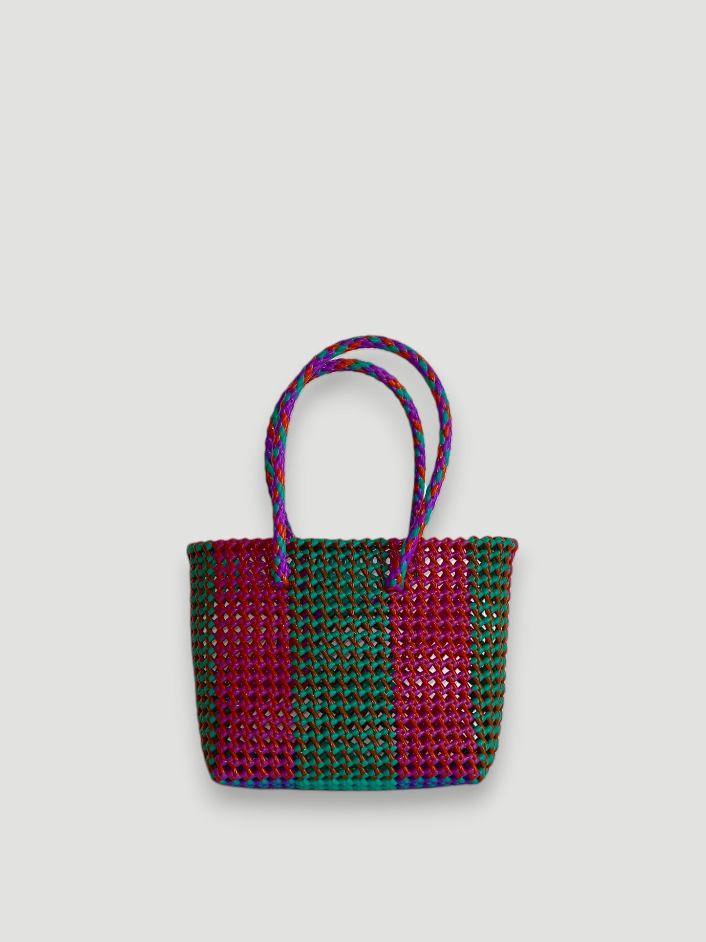N°235S - SAC PANIER TRESSÉ MAIN - PETIT - multicolors