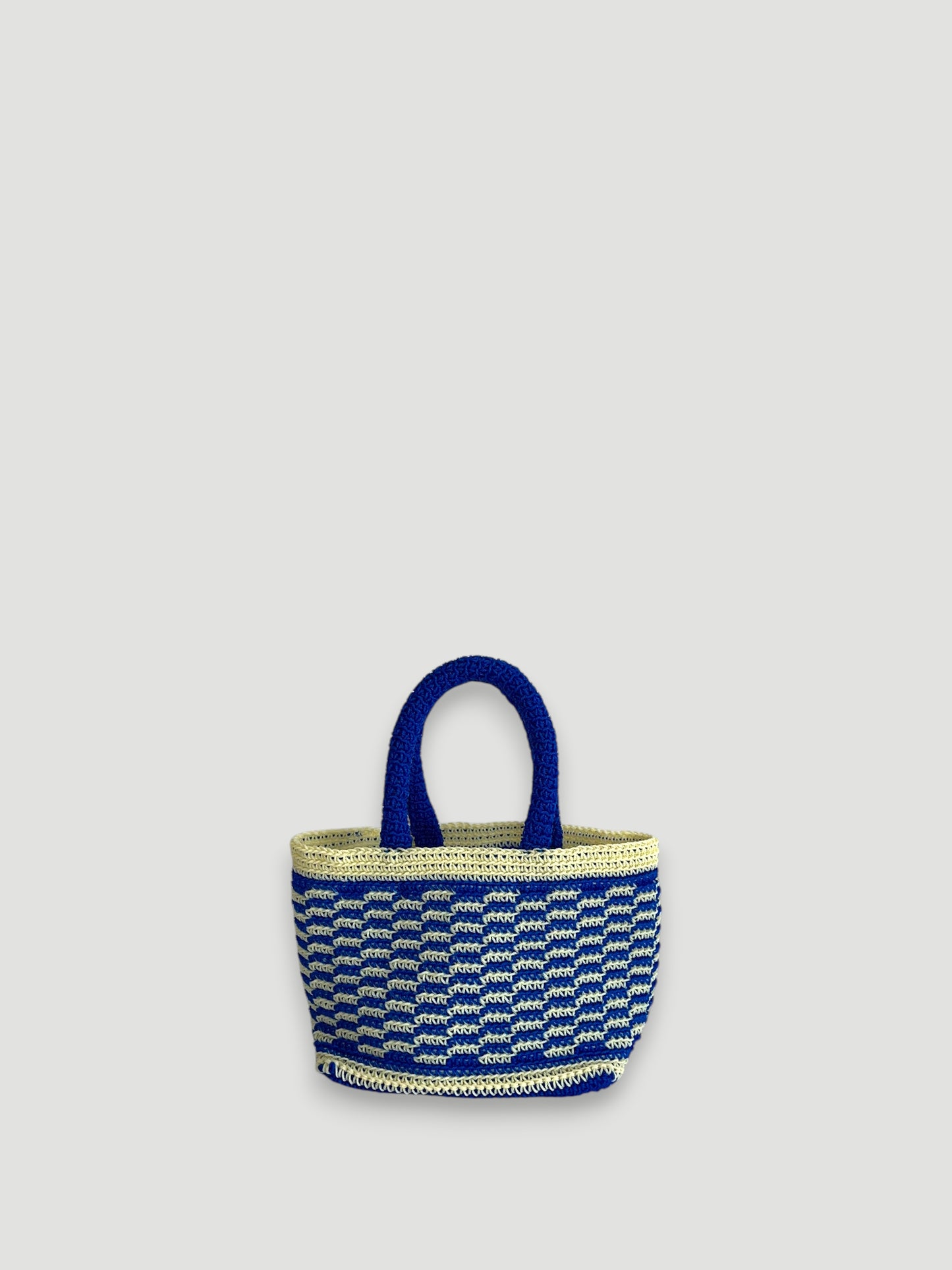 N°19SC - SAC PANIER CROCHET STRIE XS - MINI - bleu foncé & écru