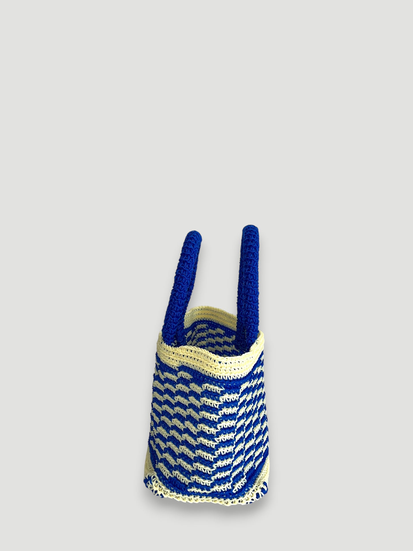 N°19SC - SAC PANIER CROCHET STRIE XS - MINI - bleu foncé & écru