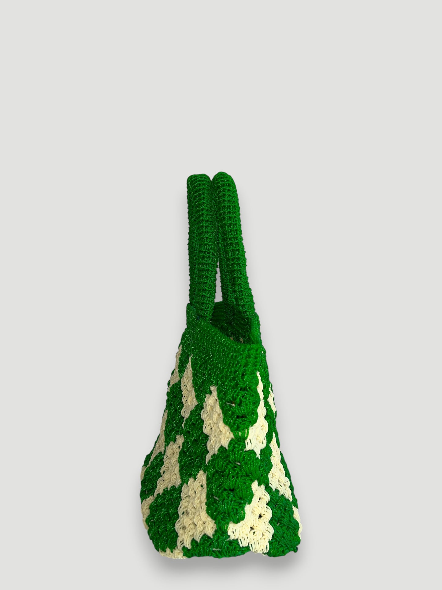 N°5SC - SAC PANIER CROCHET LOSANGE S - PETIT - vert & écru