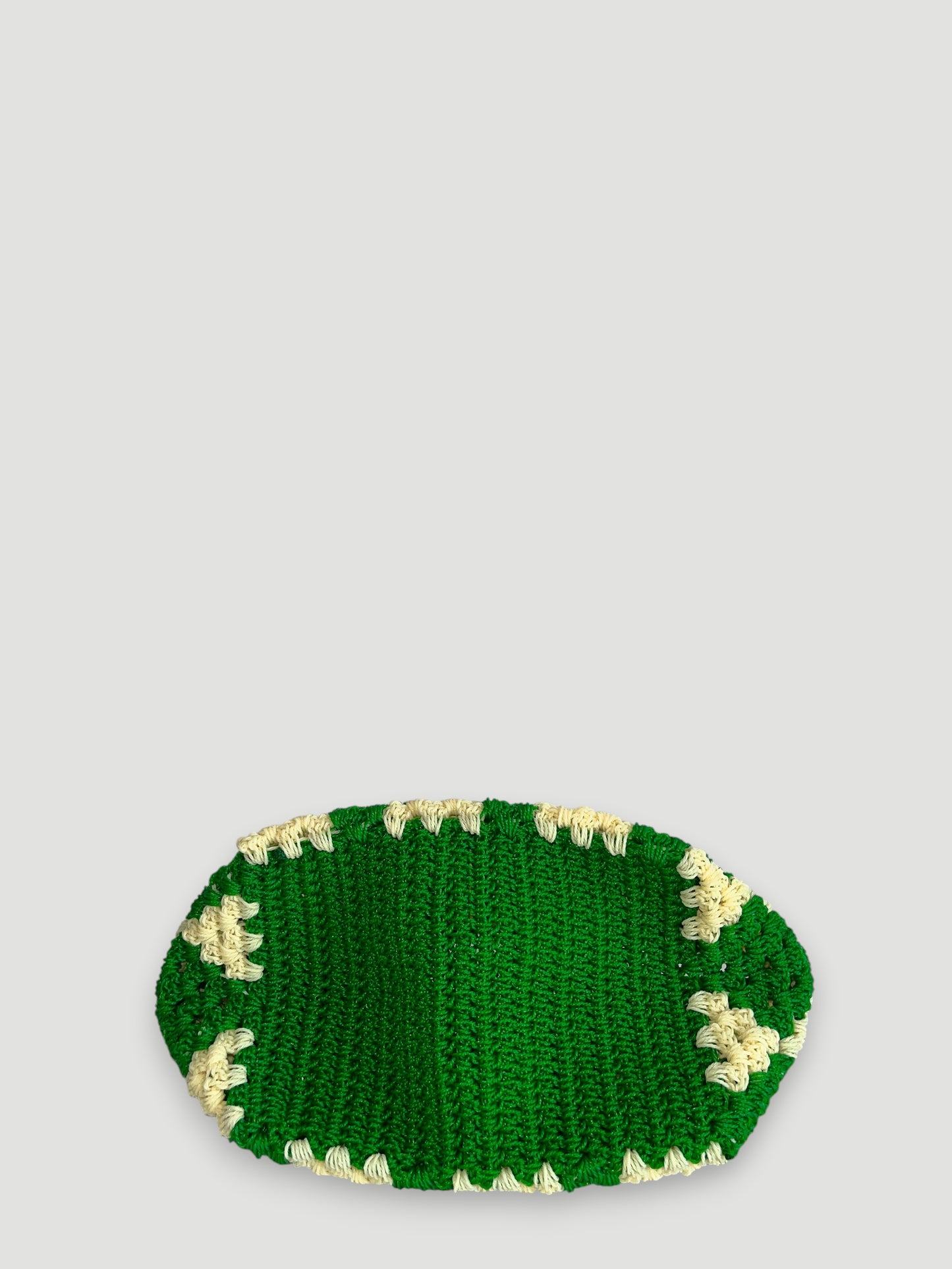 N°5SC - SAC PANIER CROCHET LOSANGE S - PETIT - vert & écru