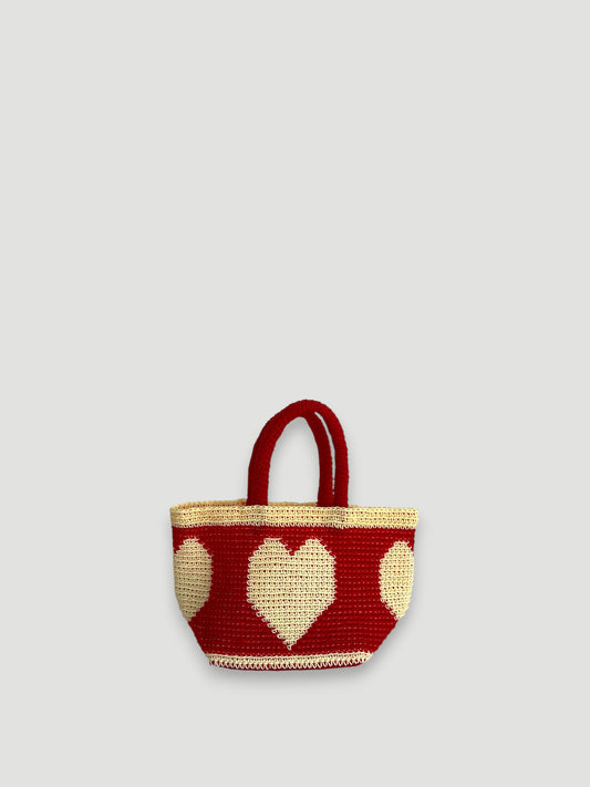 No. 22SC - CROCHET BASKET BAG - MINI - red &amp; cream