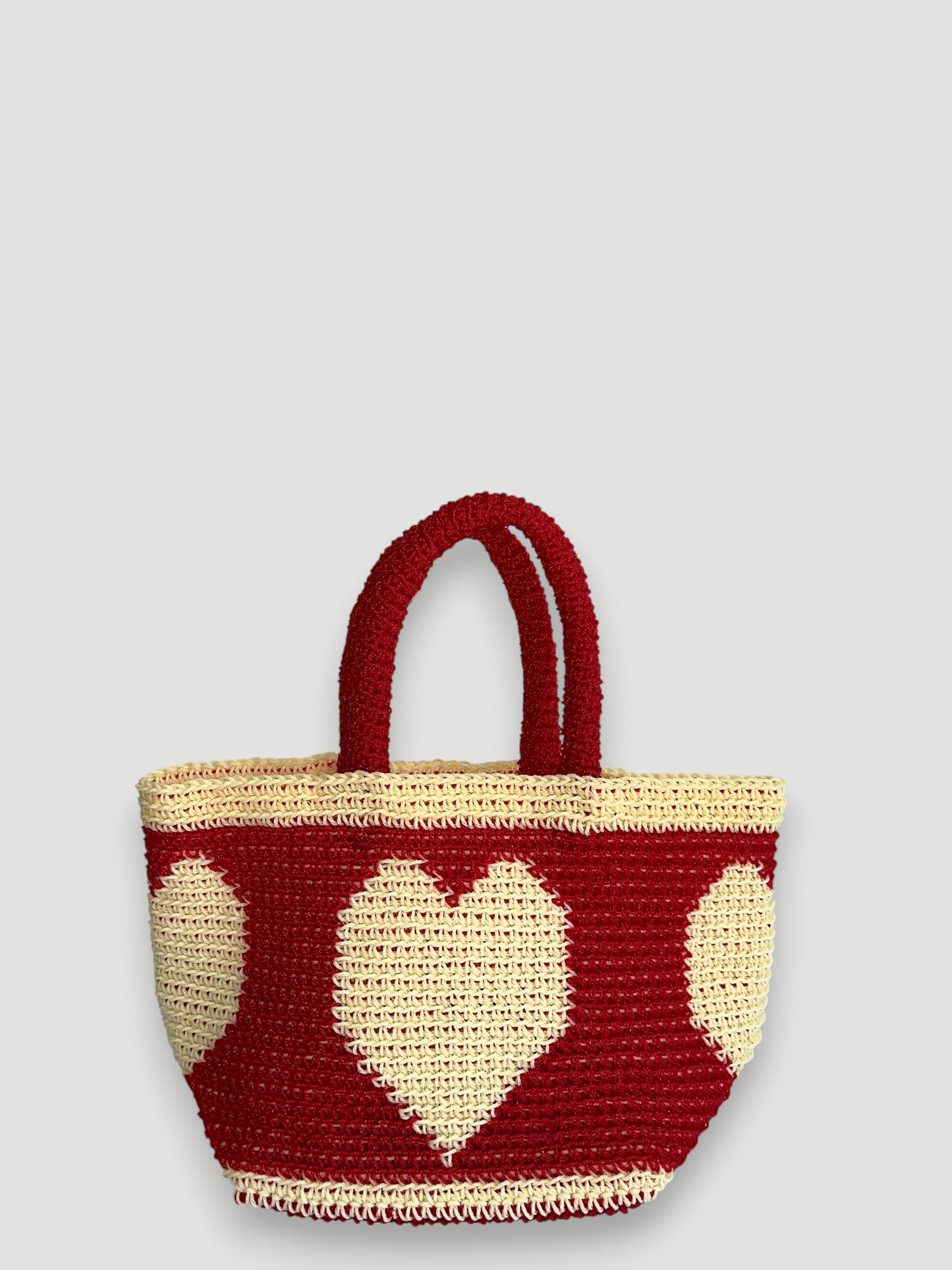 No. 22SC - CROCHET BASKET BAG - MINI - red &amp; cream