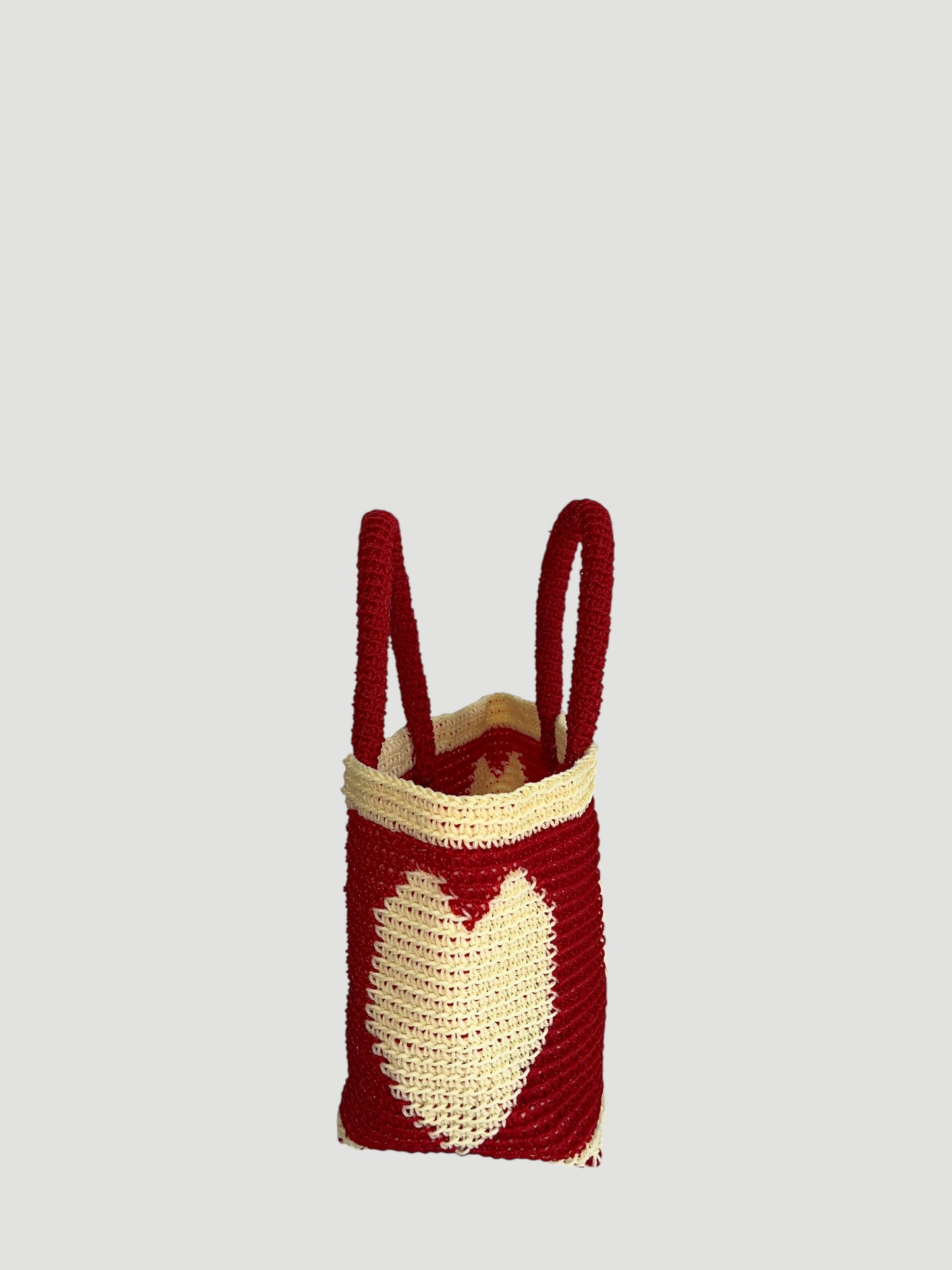 No. 22SC - CROCHET BASKET BAG - MINI - red &amp; cream