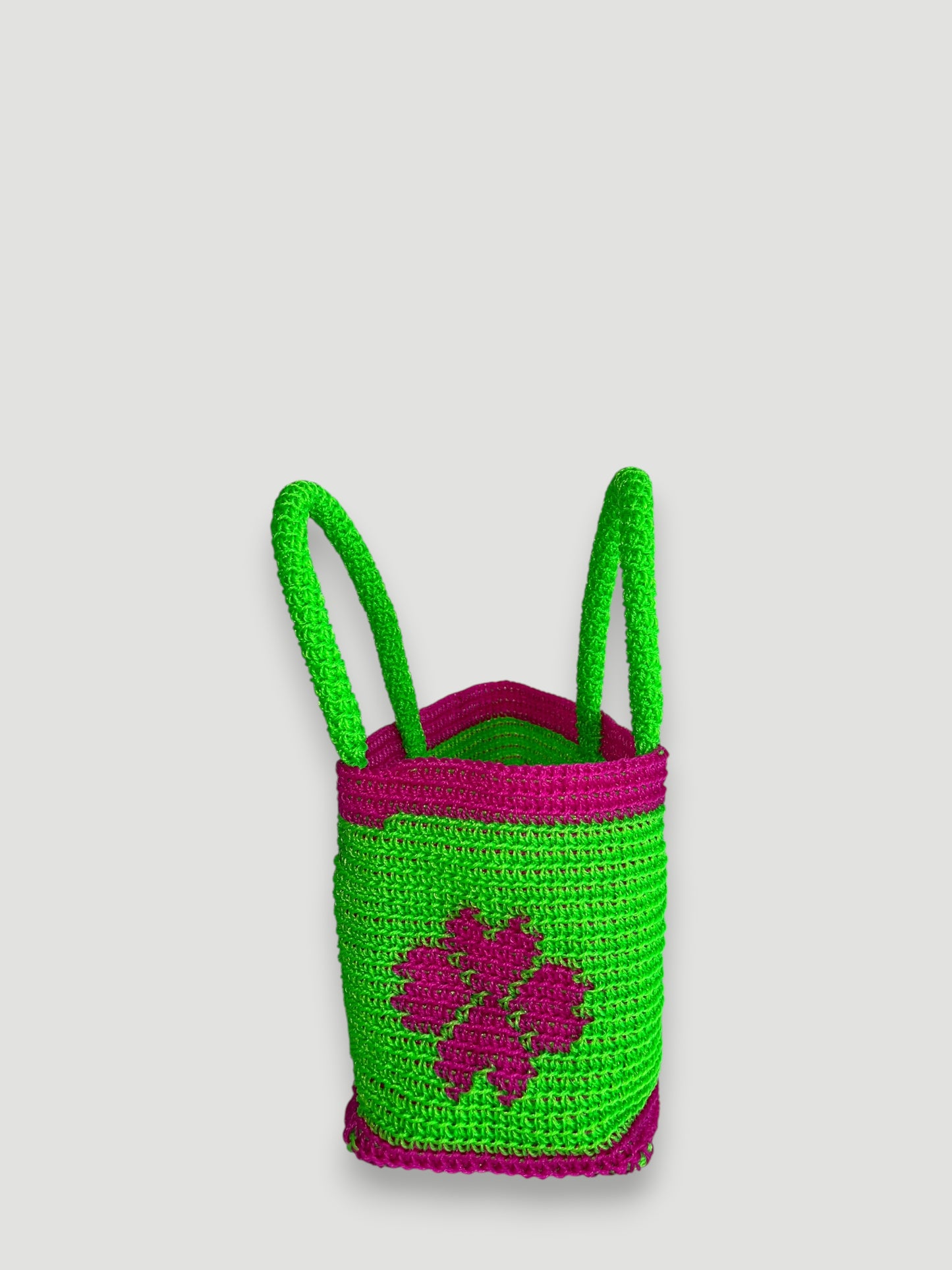 N°23SC - SAC PANIER CROCHET FLEUR XS - MINI - vert fluo & rose fluo