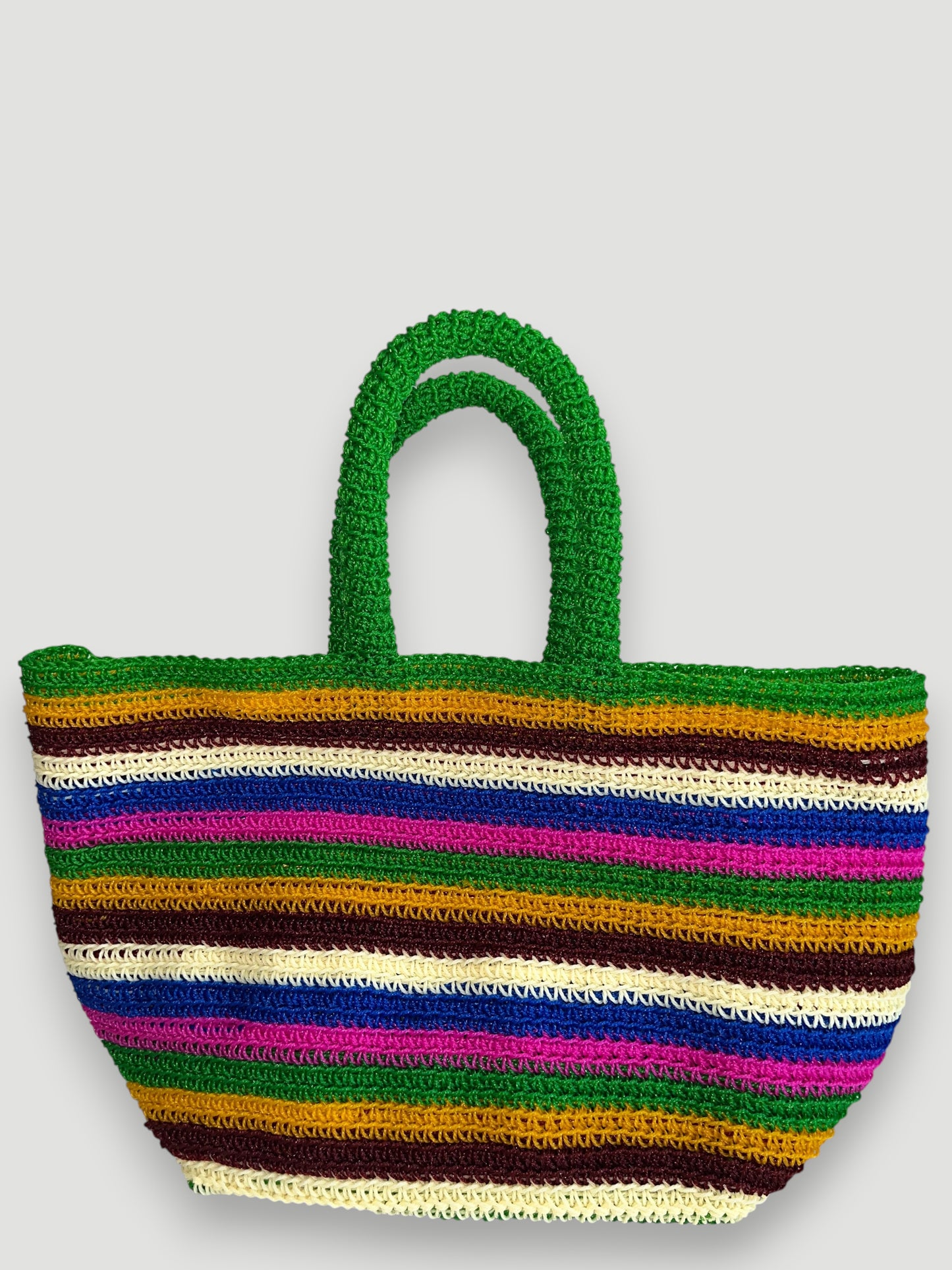 N°4SC - SAC PANIER CROCHET STRI M - MOYEN - multicolors