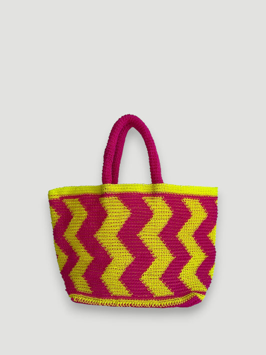 No. 24SC - CROCHET BASKET BAG - LARGE - neon pink &amp; neon yellow