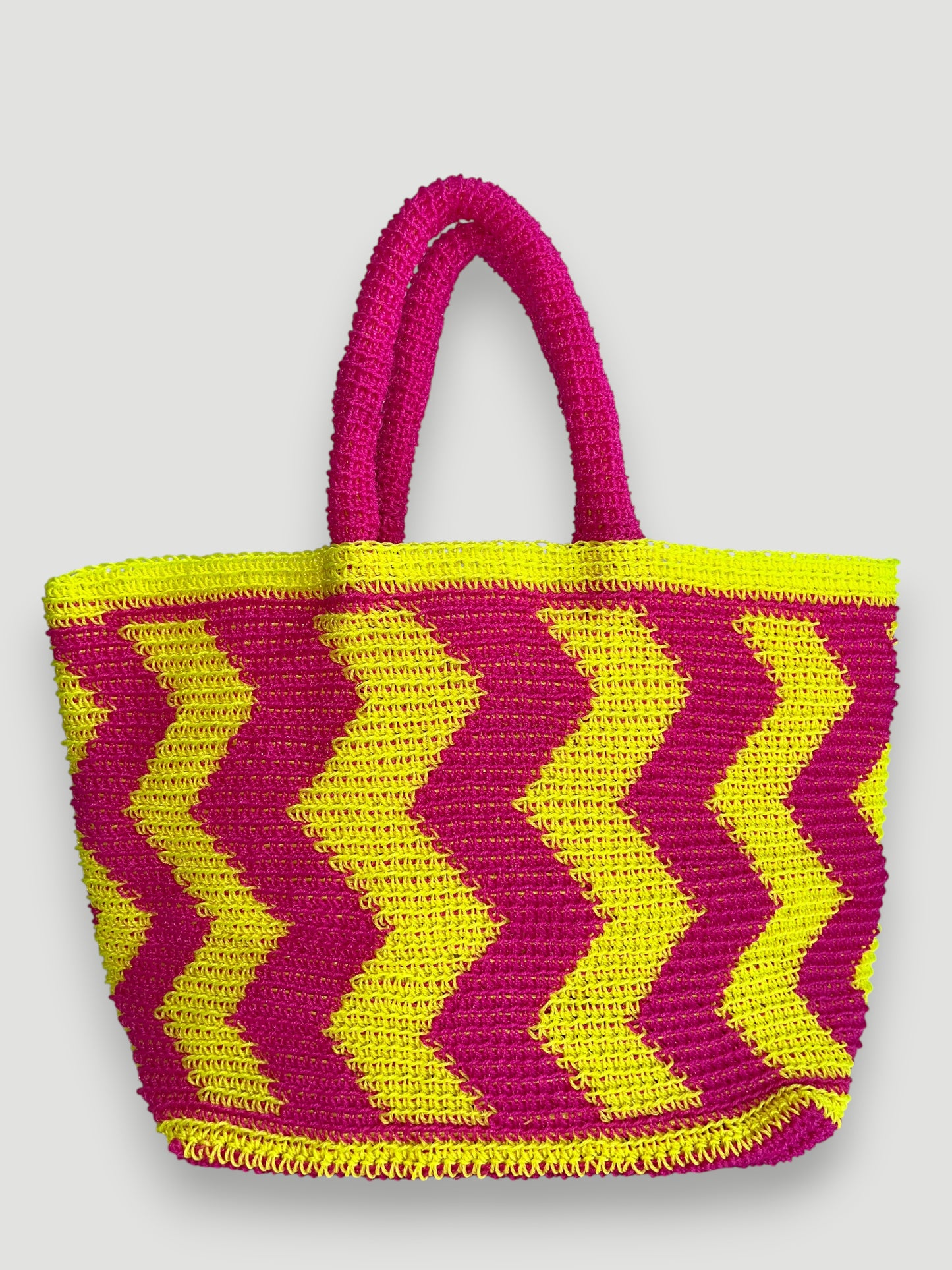 No. 24SC - CROCHET BASKET BAG - LARGE - neon pink &amp; neon yellow