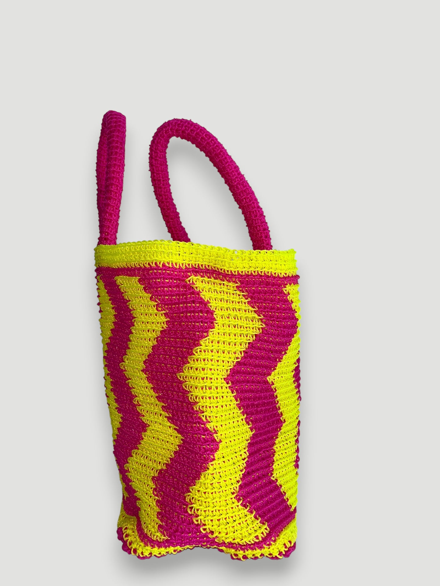 No. 24SC - CROCHET BASKET BAG - LARGE - neon pink &amp; neon yellow