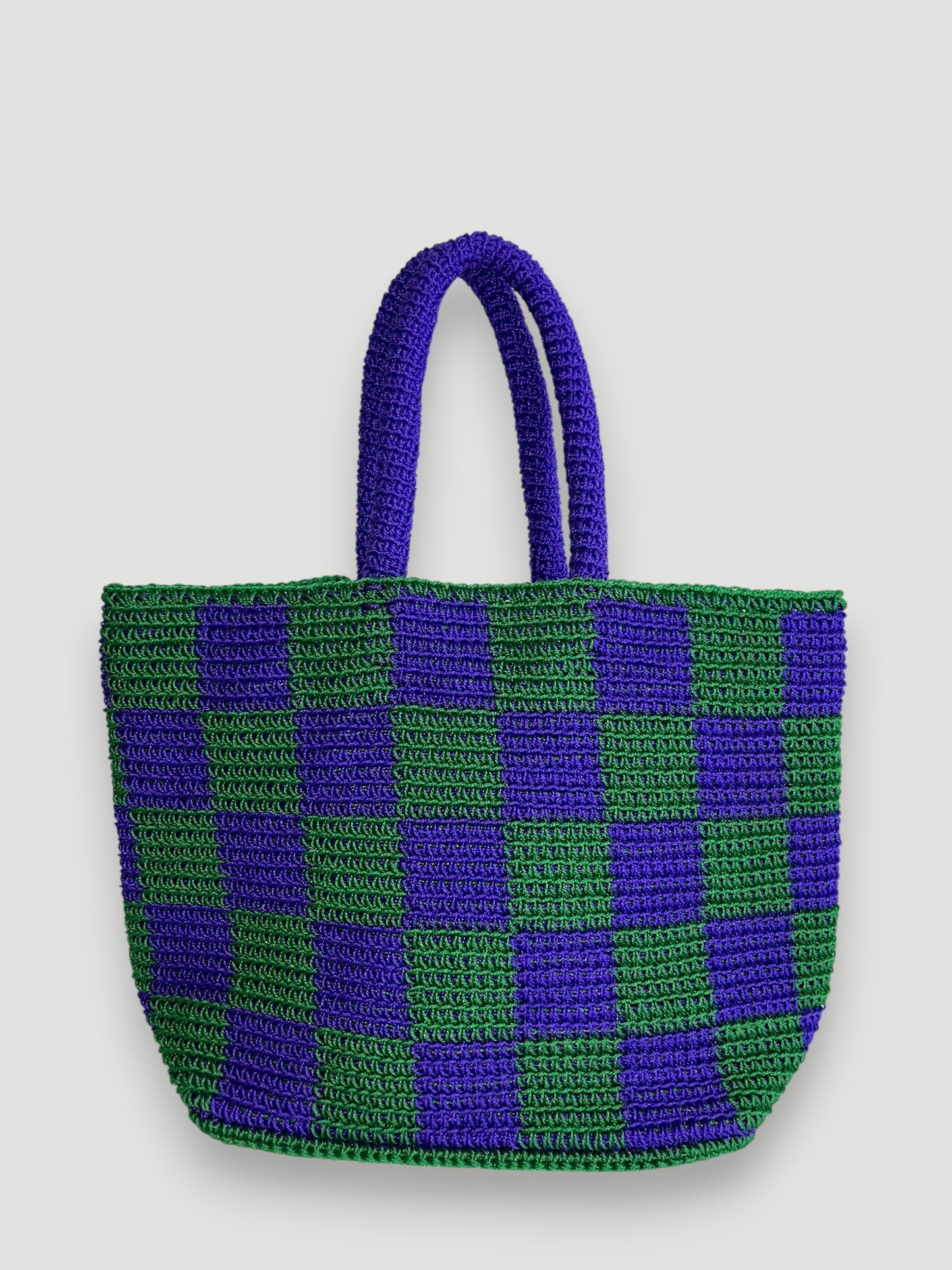 N°25SC - SAC PANIER CROCHET DAMIER L - GRAND - VIOLET & BLEU FONCE