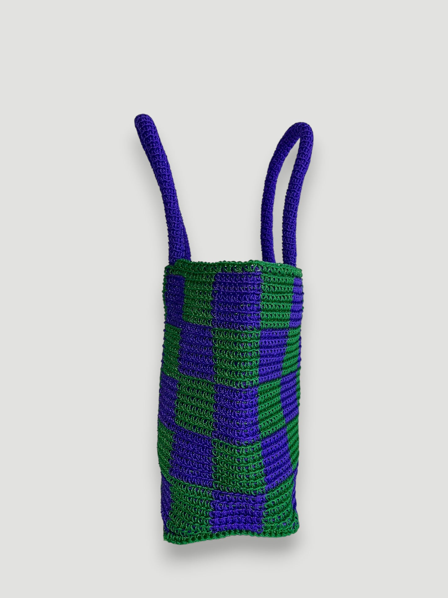 N°25SC - SAC PANIER CROCHET DAMIER L - GRAND - VIOLET & BLEU FONCE