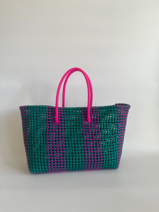 N°115L bis - SAC COLORÉ - GRAND - rose fluo & vert foncé