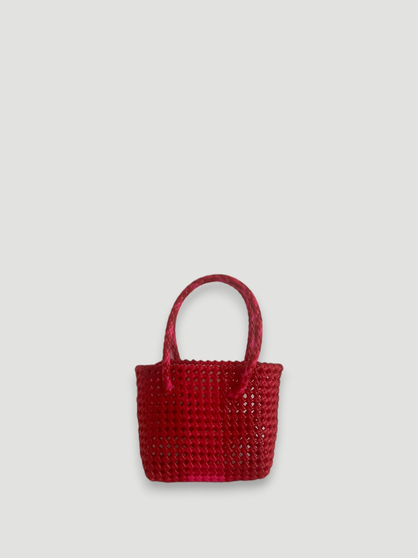 N°114XS - SAC PANIER TRESSÉ MAIN - MINI - rose fluo & rouge