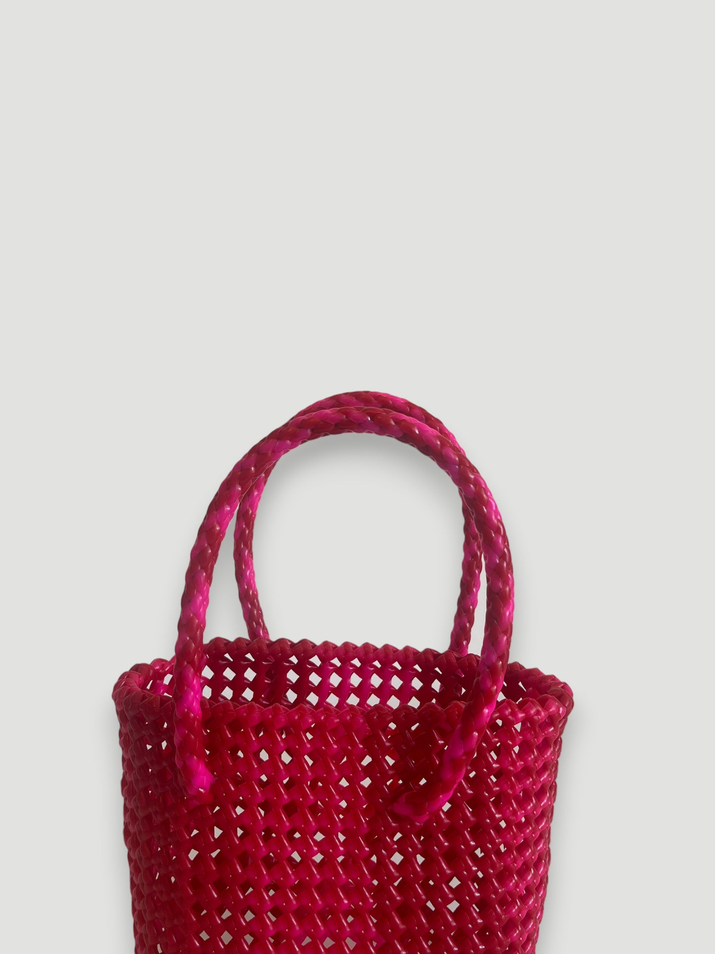 N°114XS - SAC PANIER TRESSÉ MAIN - MINI - rose fluo & rouge