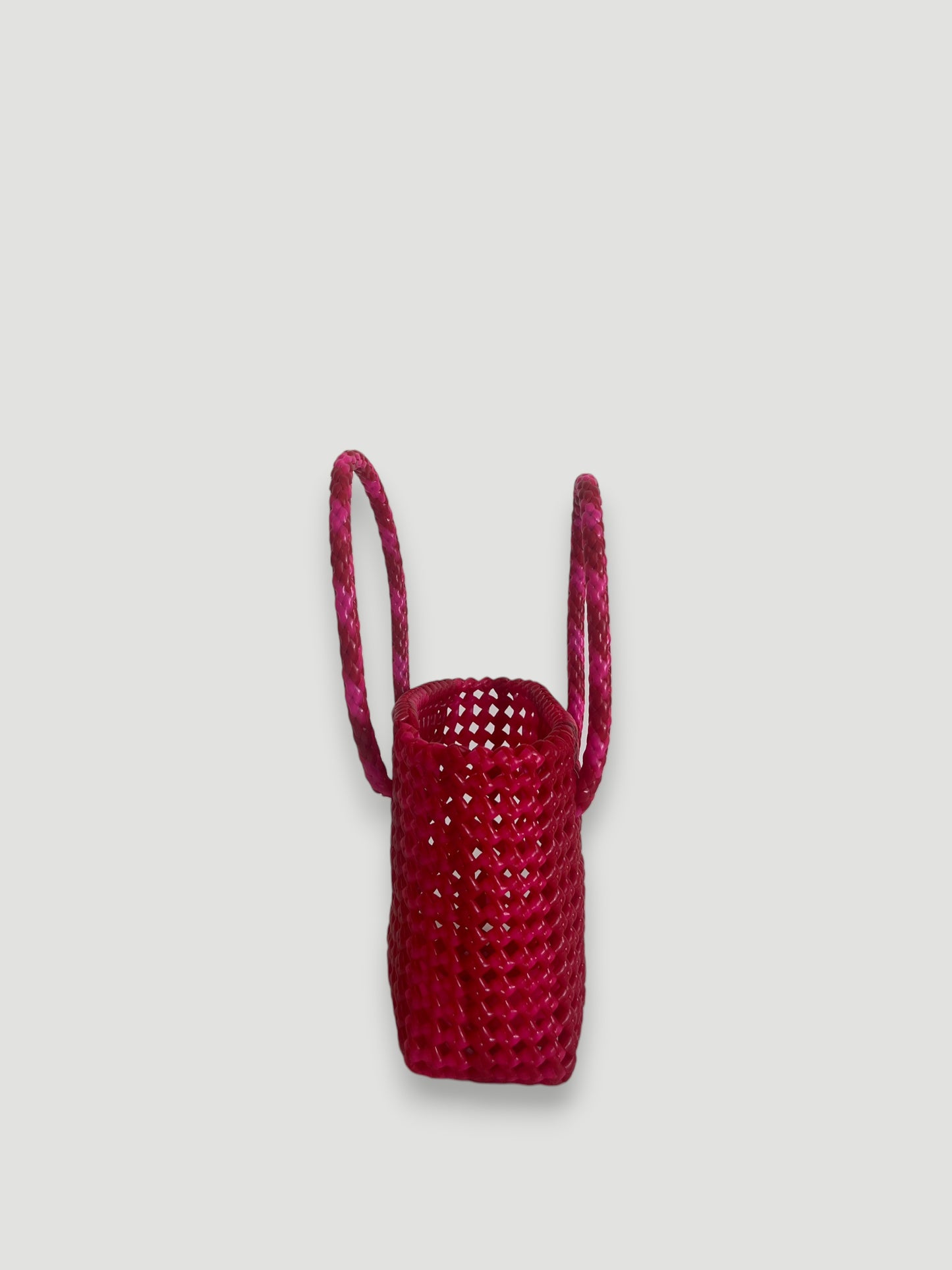 N°114XS - SAC PANIER TRESSÉ MAIN - MINI - rose fluo & rouge