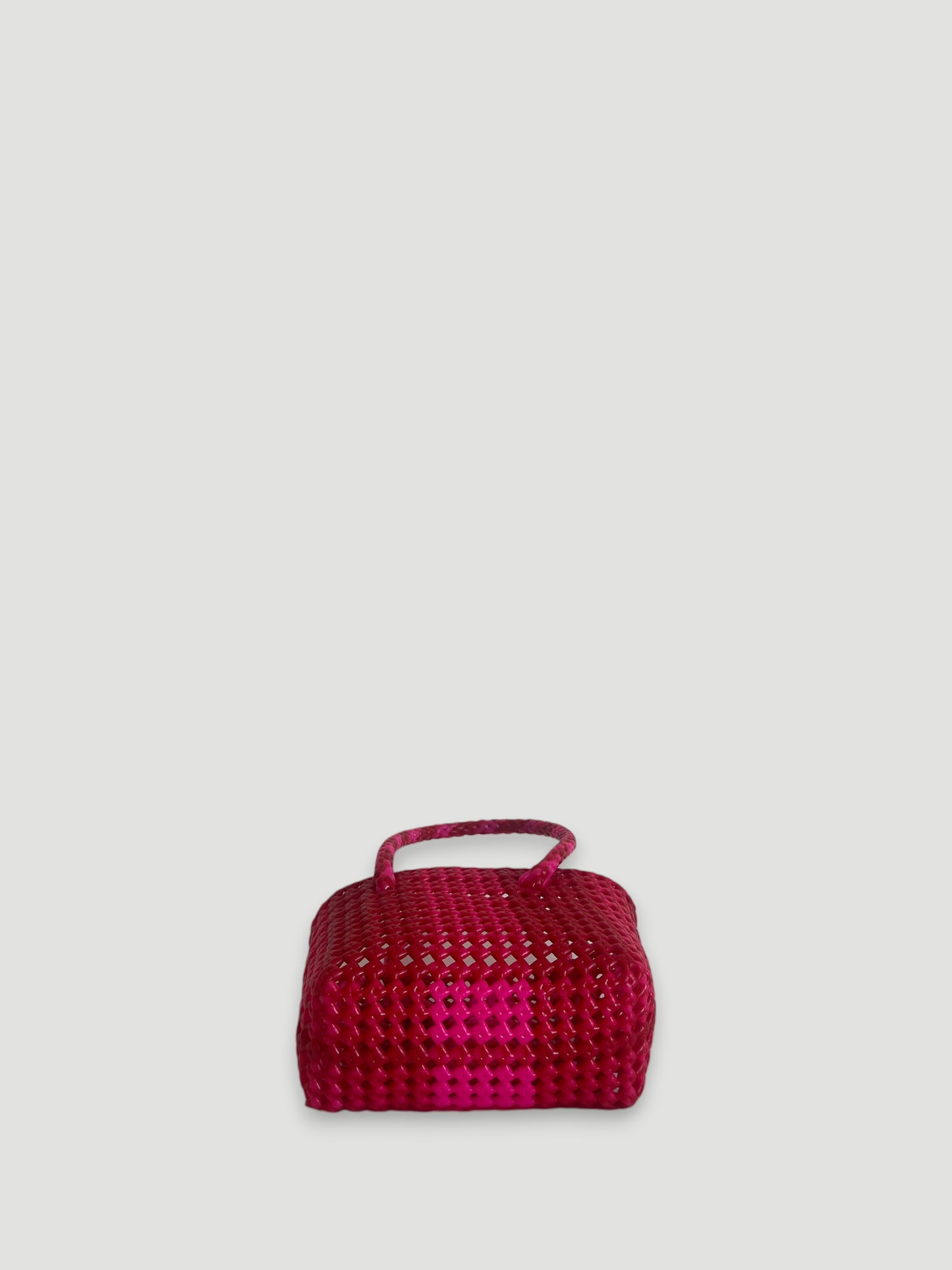 N°114XS - SAC PANIER TRESSÉ MAIN - MINI - rose fluo & rouge
