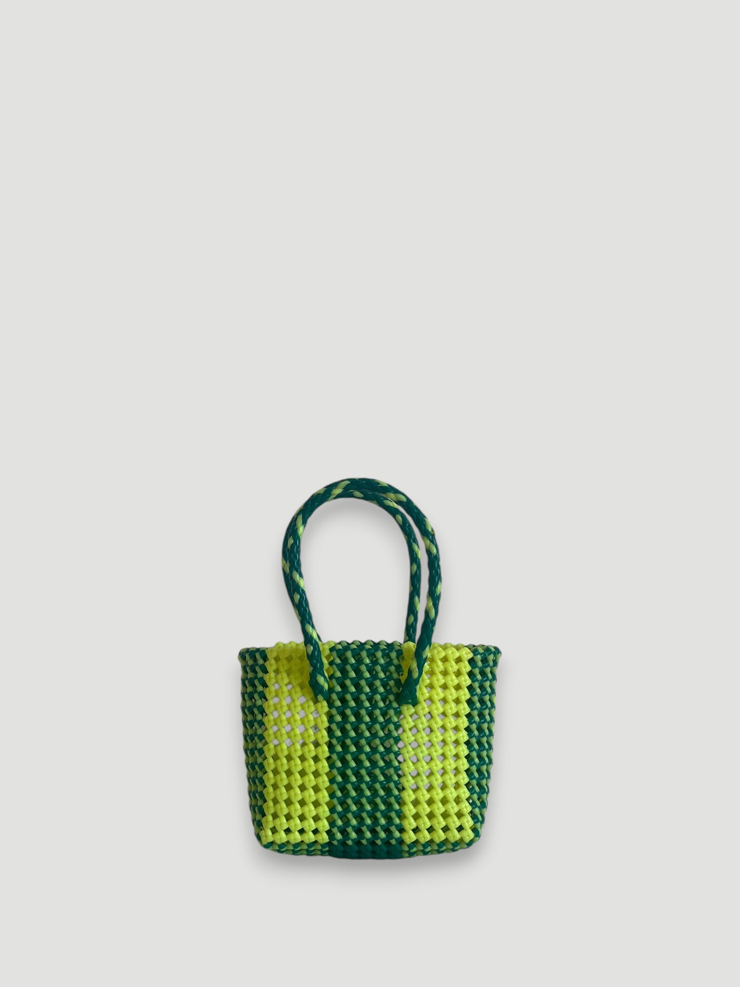 N°129XS - SAC PANIER TRESSÉ MAIN - MINI - jaune fluo & vert foncé
